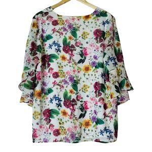 Calvin Klein Multicolor Floral Blouse XL Wide Sleeve V‑Neck Lined Lightweight